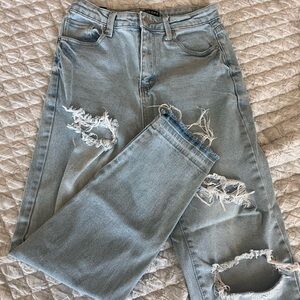Light Blue Distressed Mom Jeans
